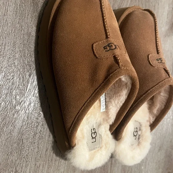 UGG Disquette Suede Sheepskin Slip-On Slipper Size 7 Tan Platform Slippers - Picture 2 of 7